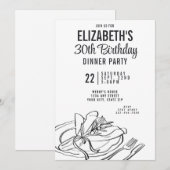 Trendy zwart-wit dinerfeest 30e verjaardag kaart (Voorkant / Achterkant)
