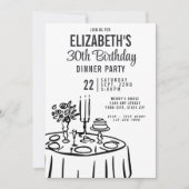Trendy zwart-wit dinerfeest 30e verjaardag kaart (Voorkant)