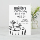 Trendy zwart-wit dinerfeest 30e verjaardag kaart (Staand voorkant)