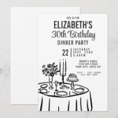 Trendy zwart-wit dinerfeest 30e verjaardag kaart (Voorkant / Achterkant)