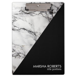 Trendy zwart-wit driehoek marmeren steen klembord