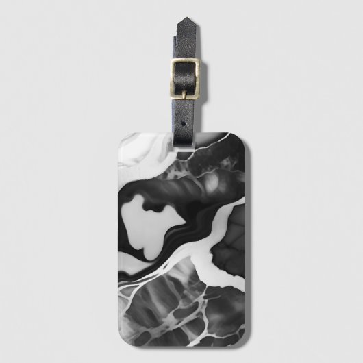 Trendy zwart-wit faux marmer bagagelabel (Voorkant (verticaal))