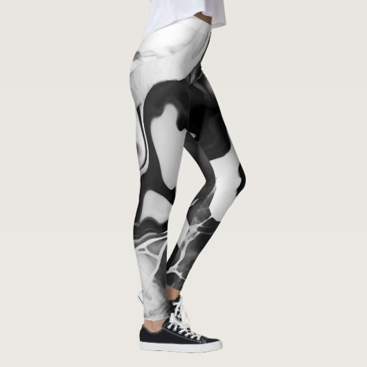 Trendy zwart-wit faux marmer leggings (Rechts)