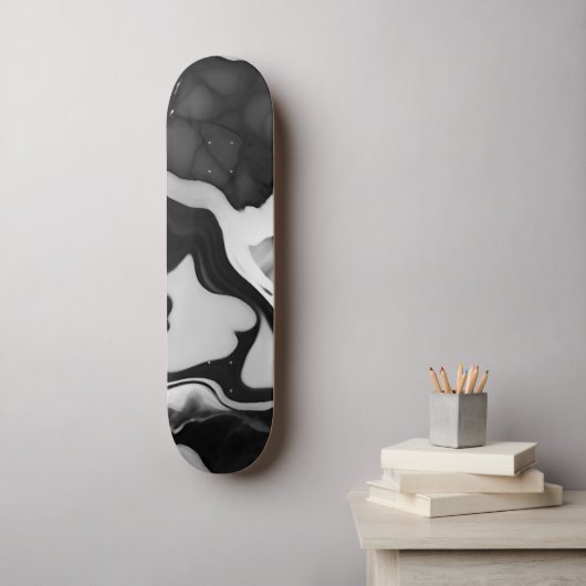Trendy zwart-wit faux marmer persoonlijk skateboard (Muurkunst)