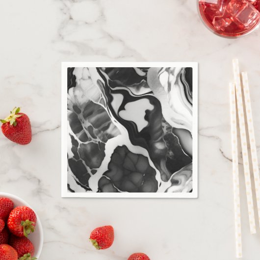 Trendy zwart-wit faux marmer servet (Insitu)