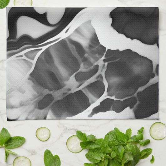 Trendy zwart-wit faux marmer theedoek (Gevouwen)