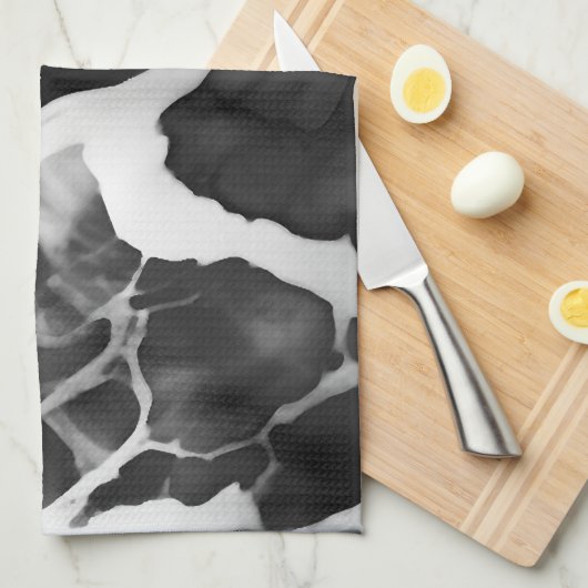 Trendy zwart-wit faux marmer theedoek (Quarter Fold)