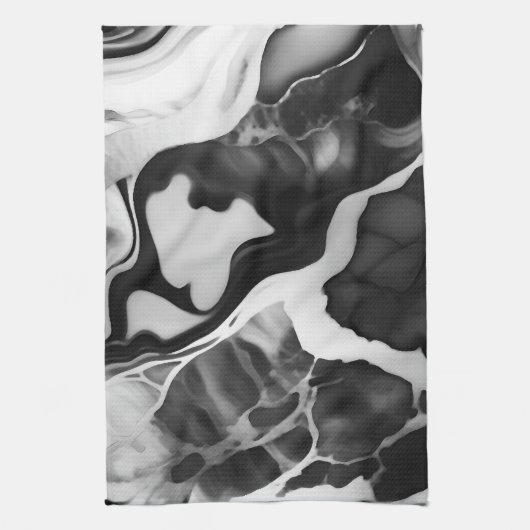 Trendy zwart-wit faux marmer theedoek (Verticaal)