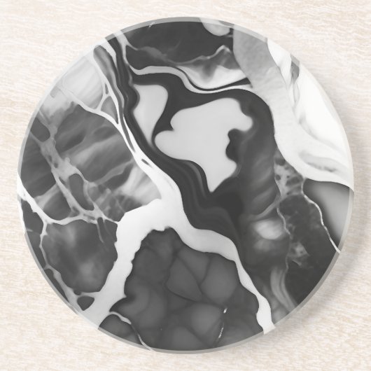 Trendy zwart-wit faux marmer zandsteen onderzetter (Voorkant)