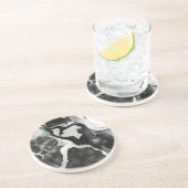 Trendy zwart-wit faux marmer zandsteen onderzetter (Zijkant)