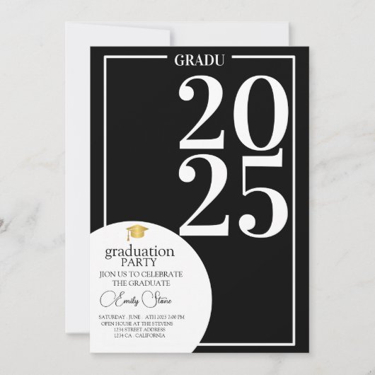 trendy zwart-wit foto afstuderen Uitnodiging (Voorkant)