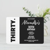 Trendy zwart-wit gedurfd 30e verjaardagsfeest kaart (Staand voorkant)
