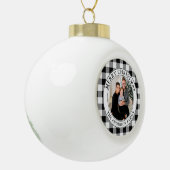 Trendy zwart-wit geruite vrolijke kerst keramische bal ornament (Links)