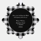 Trendy zwart-wit geruite vrolijke kerst ornament kaart (Achterkant)