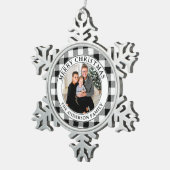 Trendy zwart-wit geruite vrolijke kerst tin sneeuwvlok ornament (Rechts)