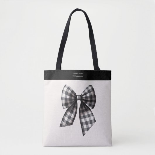 Trendy zwart-wit Gingham Bow Tote Bag (Voorkant)