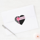 Trendy zwart-wit Giraffe met roze madeliefje Hart Sticker (Envelop)