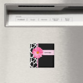 Trendy zwart-wit Giraffe roze Daisy en naam Magneet (Insitu (Vaatwasser))
