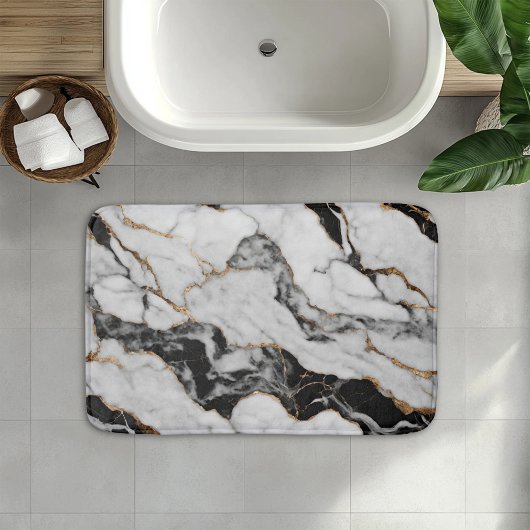 Trendy zwart-wit goud marmer badmat