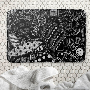 Trendy zwart-wit grillige vispatroon badmat