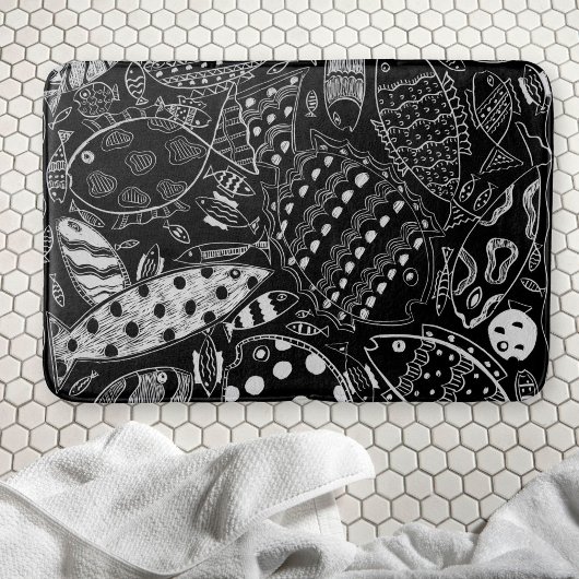 Trendy zwart-wit grillige vispatroon badmat