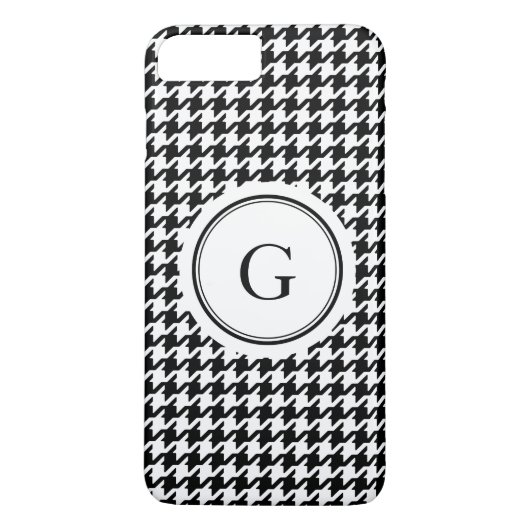 Trendy zwart-wit houndstooth-monogram Case-Mate iPhone case (Achterkant)