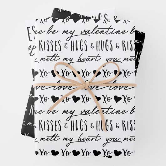Trendy zwart-wit kalligrafie Be My Valentijn Inpakpapier Vel (In situ)