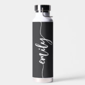 Trendy zwart-wit kalligrafie naam waterfles (Links)