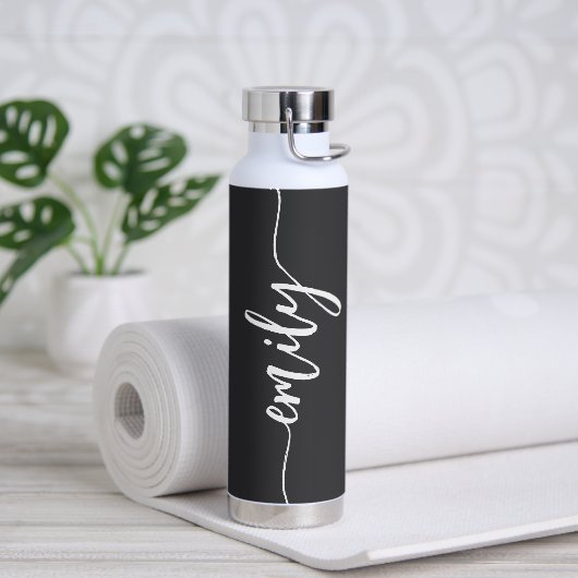 Trendy zwart-wit kalligrafie naam waterfles (Yoga)