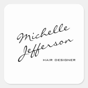 Trendy Zwart & Wit Kapper Profielkaart Vierkante Sticker