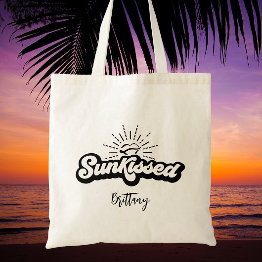 Trendy zwart-wit moderne script naam tote bag