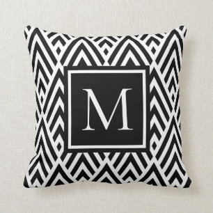Trendy Zwart Wit Monogram Pijl Diamant Patroon Kussen
