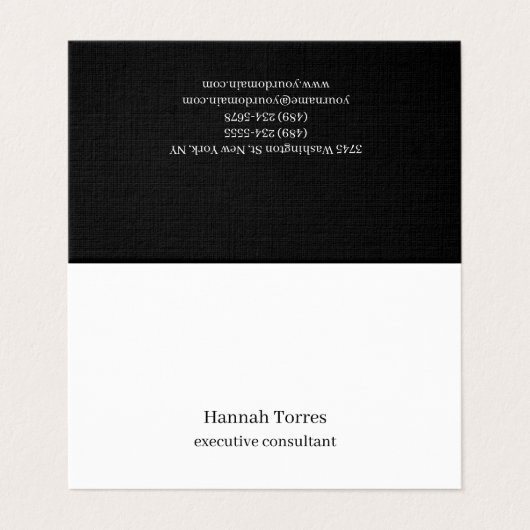 Trendy Zwart & Wit Plain Creatief Modern Linnen Visitekaartje (Buitenkant ongevouwen)
