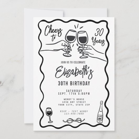Trendy zwart-wit proost op 30-jarige verjaardag kaart (Voorkant)