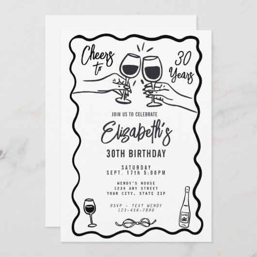 Trendy zwart-wit proost op 30-jarige verjaardag kaart (Voorkant / Achterkant)