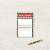 Trendy zwart-wit rode Houndstooth Chic Design Post-it® Notes (Op bureau)