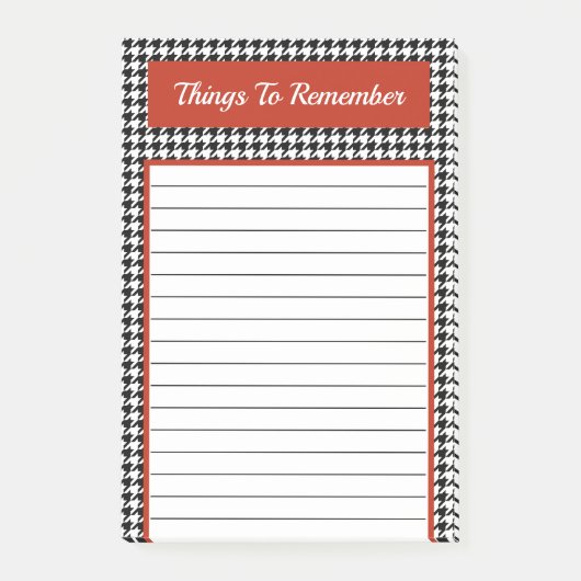 Trendy zwart-wit rode Houndstooth Chic Design Post-it® Notes (Voorkant)