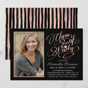 Trendy zwart, wit & roze gouden afstudeerfeest kaart