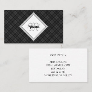 Trendy Zwart wit ruitpatroon Personaliseer Monogra Visitekaartje
