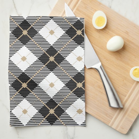 Trendy zwart-wit ruitpatroon theedoek (Quarter Fold)