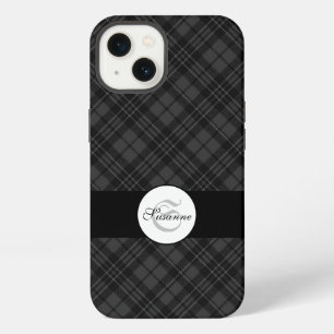 Trendy zwart-wit Schotse ruit Personaliseer Monogr iPhone 13 Hoesje