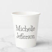 Trendy Zwart & Wit Script Naam Chic Papieren Bekers (Voorkant)