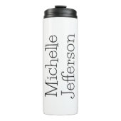 Trendy Zwart & Wit Script Naam Chic Thermosbeker (Voorkant)