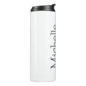 Trendy Zwart & Wit Script Naam Chic Thermosbeker (Gedraaid links)