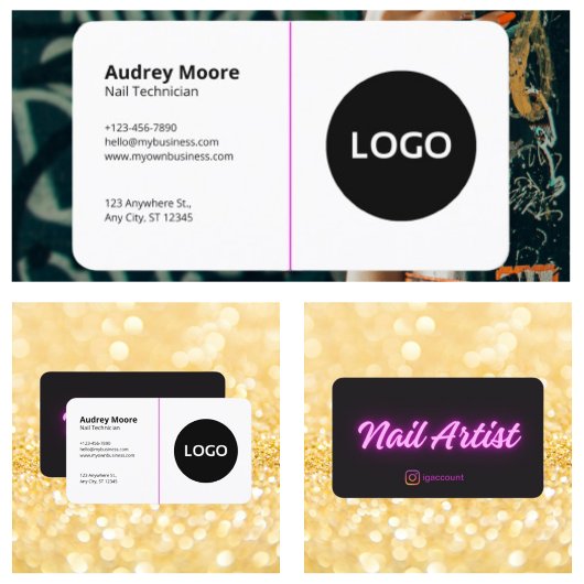 Trendy zwart-wit Sjabloon nageltechnicus Visitekaartje