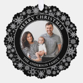 Trendy Zwart-wit Sneeuwvlokken Vrolijk Kerstfeest Ornament Kaart (Voorkant)