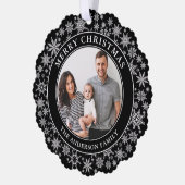 Trendy Zwart-wit Sneeuwvlokken Vrolijk Kerstfeest Ornament Kaart (Links)