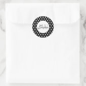 Trendy zwart-wit stippenpatroon Monogram Ronde Sticker (Tas)