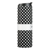 Trendy zwart-wit stippenpatroon Monogram Thermosbeker (Gedraaid links)