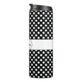 Trendy zwart-wit stippenpatroon Monogram Thermosbeker (Geroteerd rechts)